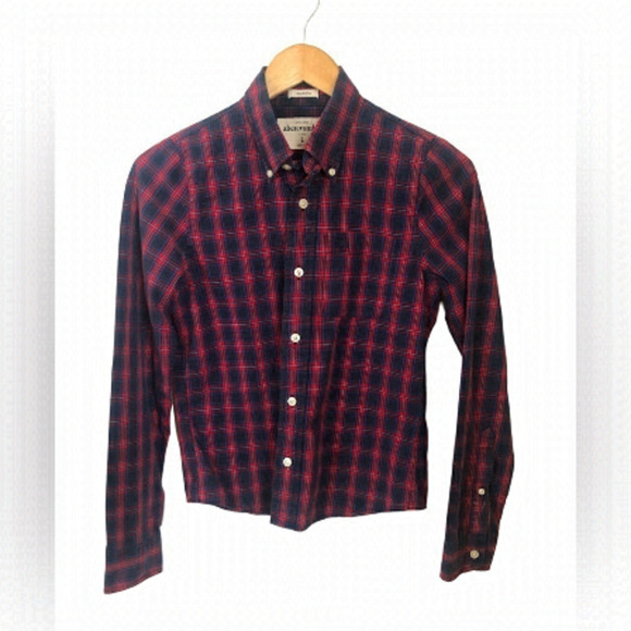 𝅺Abercrombie  Boy’s Festive Plaid Button Up Shirt Large - Picture 1 of 6